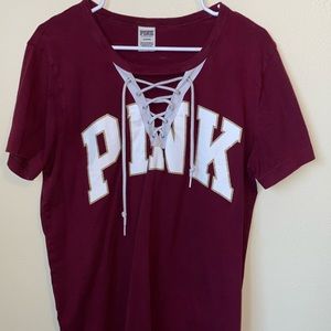 Cross neck PINK tee
